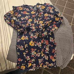 Navy Floral Long-Sleeve Dress (XS)